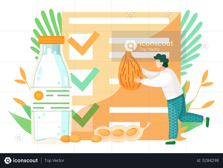 Man making natural organic almond milk  Illustration