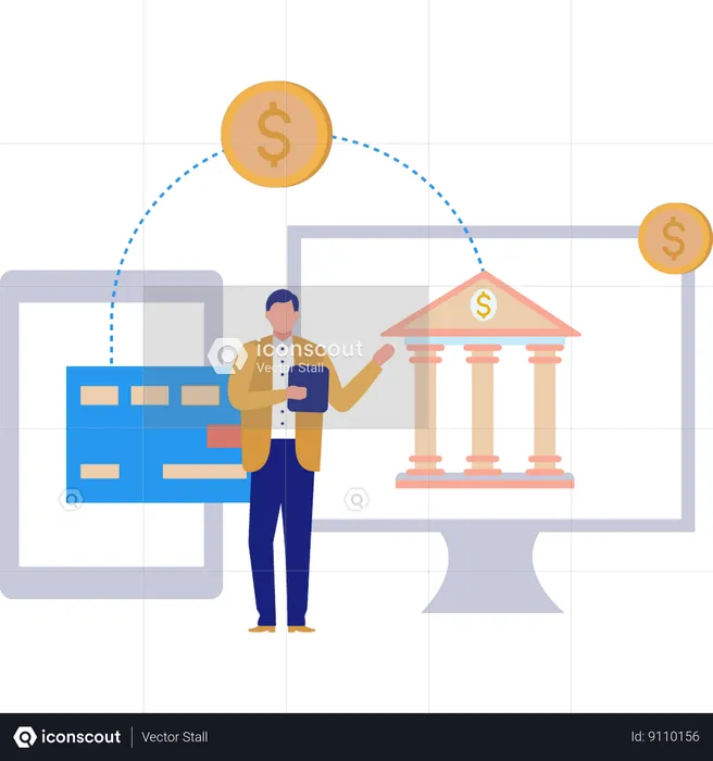 Man making online payment through online bank  Illustration