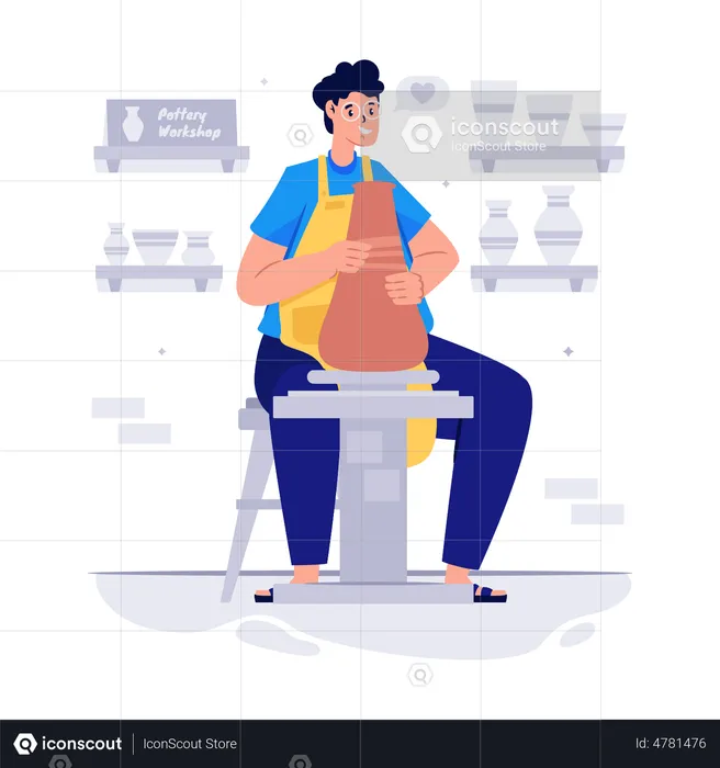 Man Making Pottery Craft  Illustration