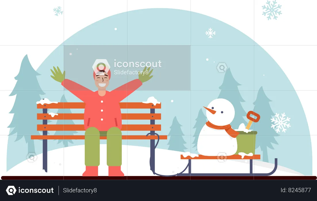 Man Making Snowman  Illustration