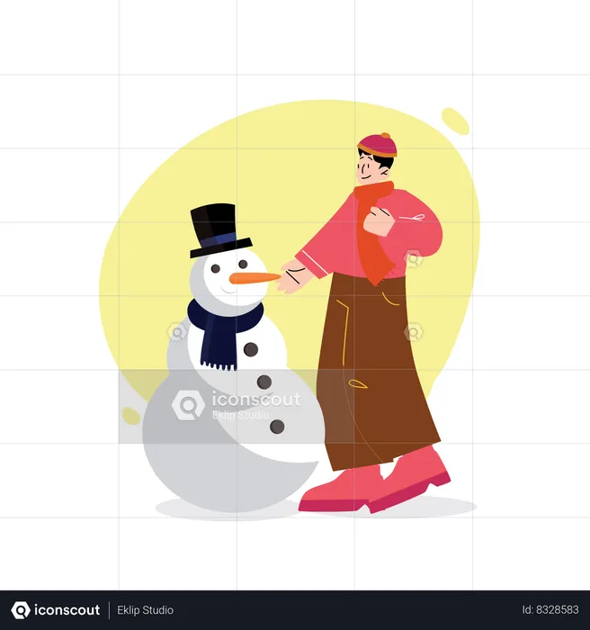 Man making Snowman  Illustration