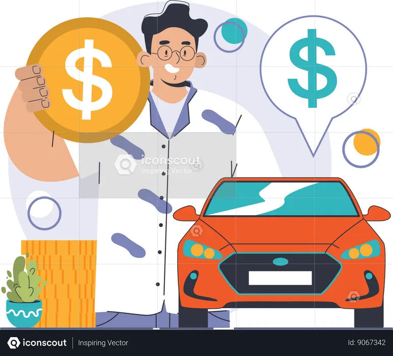 Man making vehicle budget  Illustration