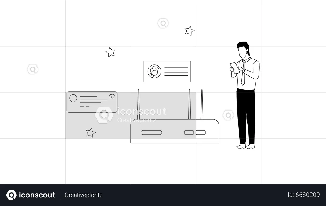 Man manage Router device  Illustration