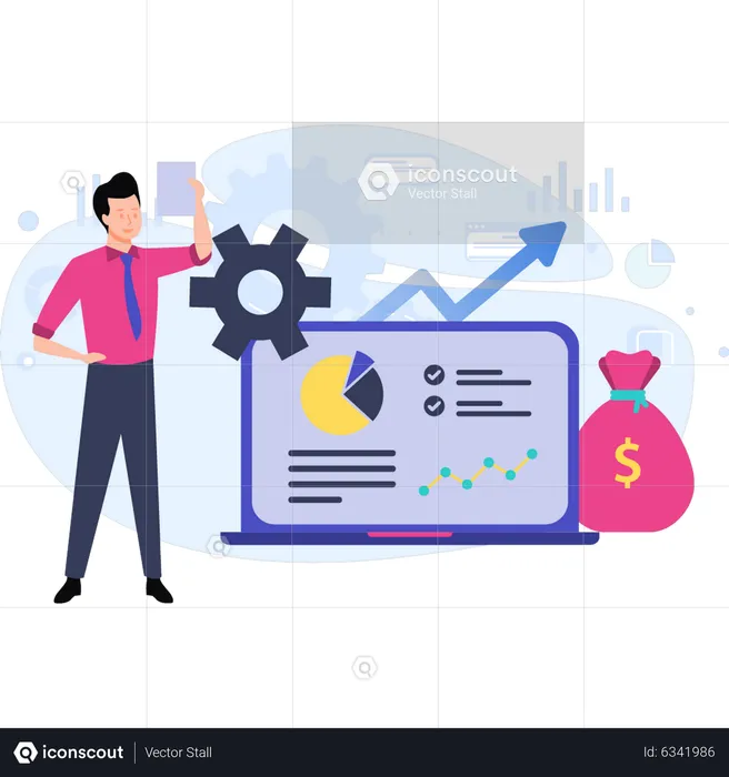 Man manages the finance graph  Illustration