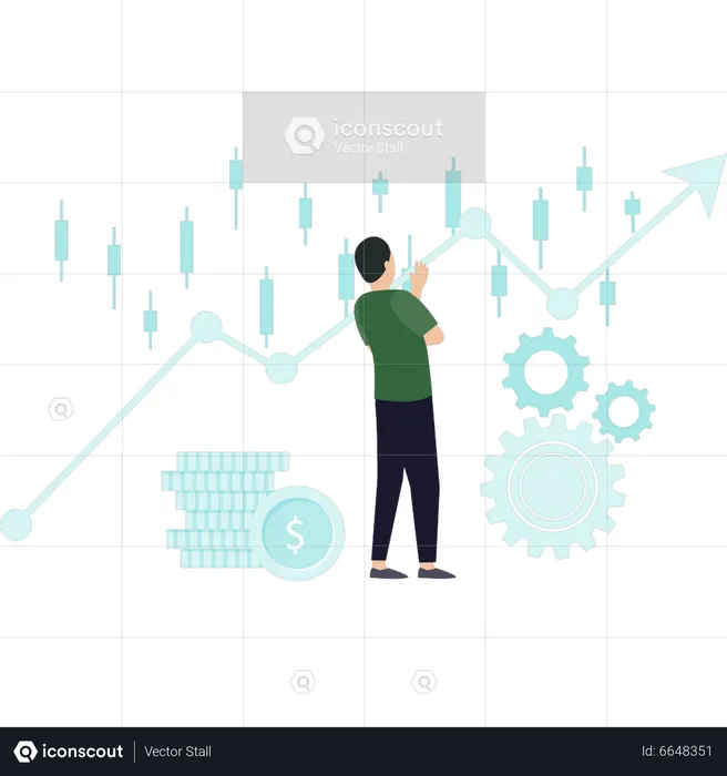Man managing Dollar Analytics  Illustration