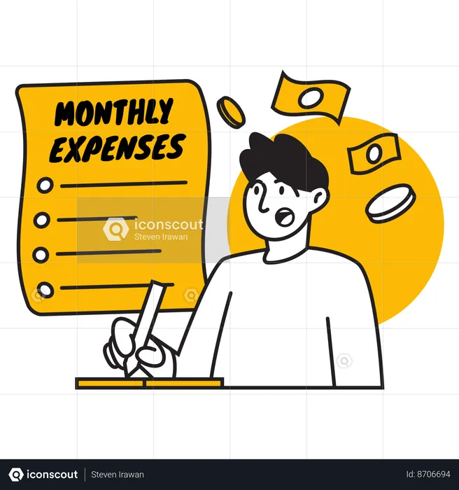 Man managing monthly expenses  Illustration