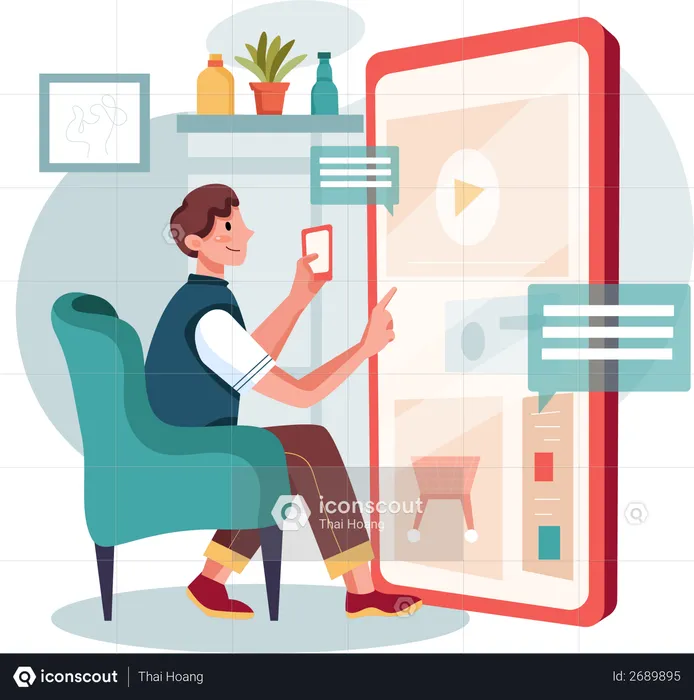 Man Managing work from home  Illustration