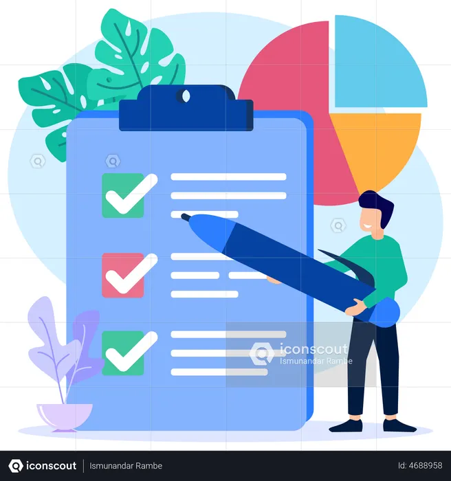 Man mark completed task list  Illustration