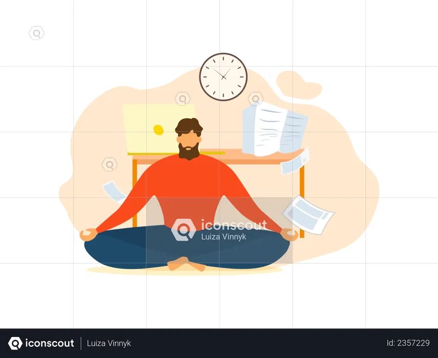 Man Meditate at Office  Illustration