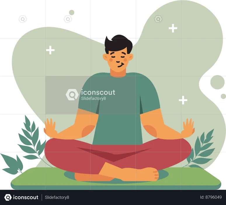 Man meditating to calm his mind  Illustration