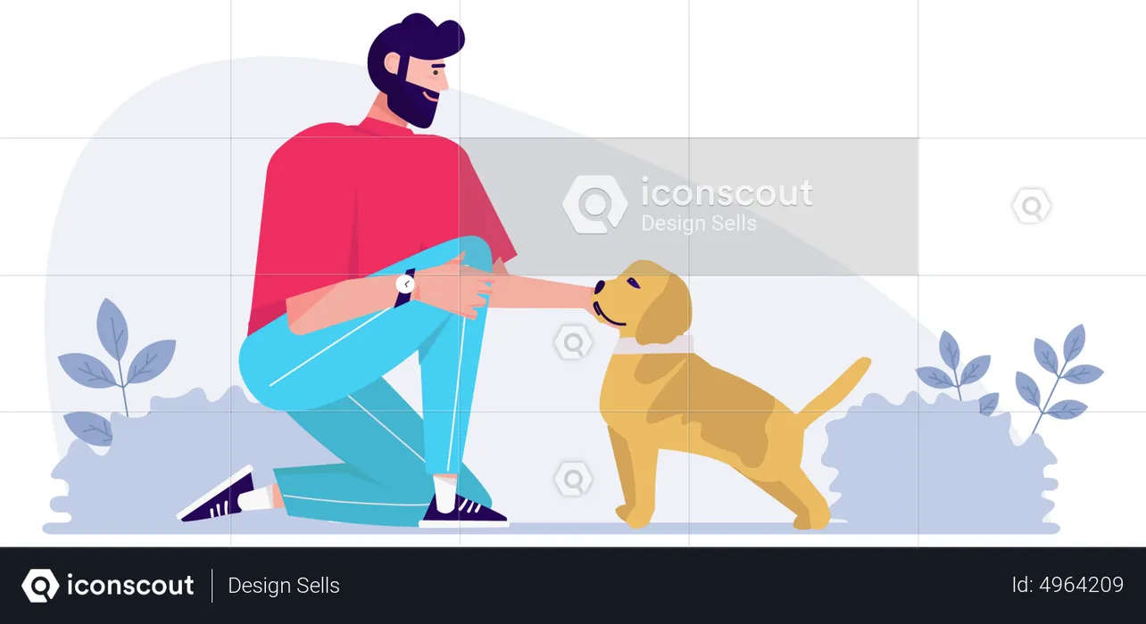 Man met a dog on the street and decided to pet it  Illustration