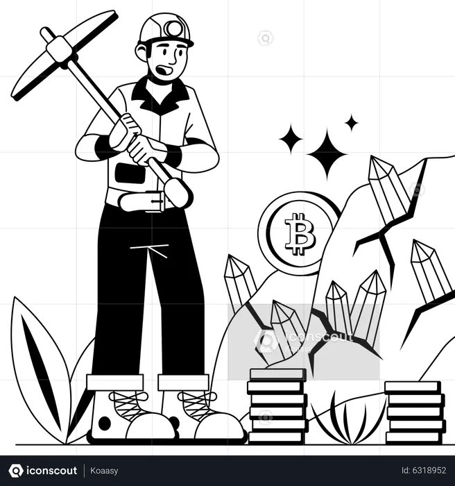 Man mining bitcoin  Illustration