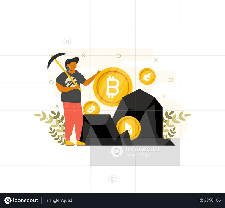 Man mining crypto coins  Illustration