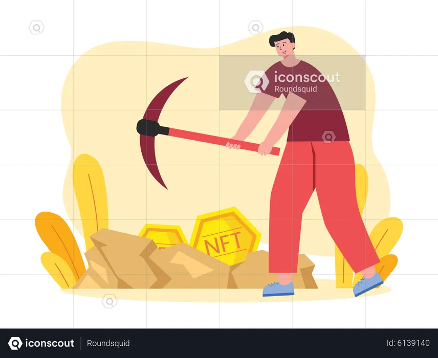 Man mining NFT  Illustration