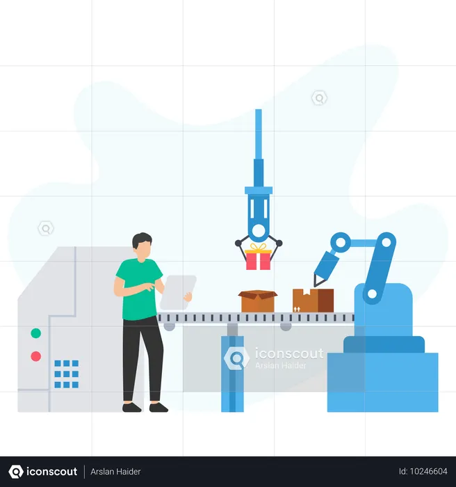 Man Monitoring Automated Packaging  Illustration