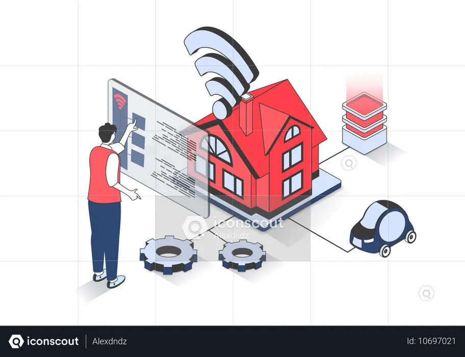 Man monitoring automation systems of security  Illustration