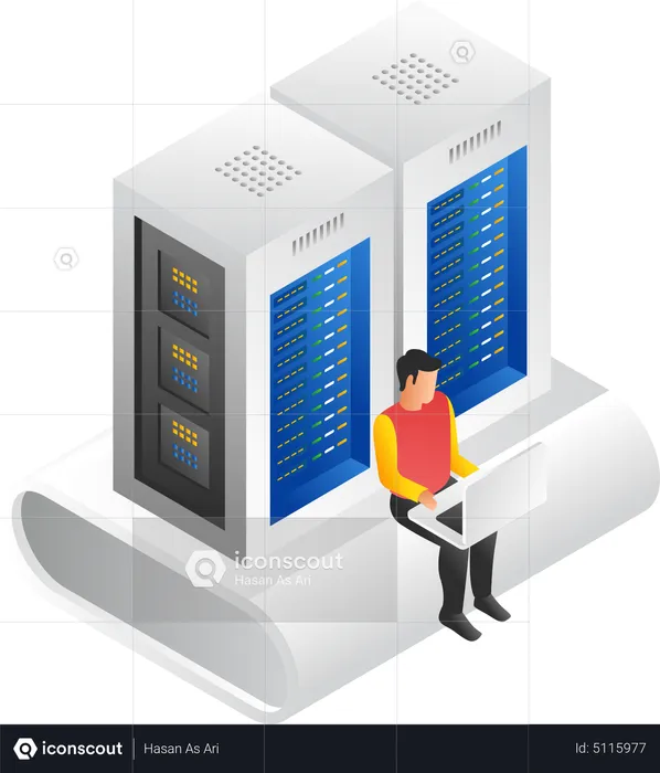 Man monitoring computer server  Illustration