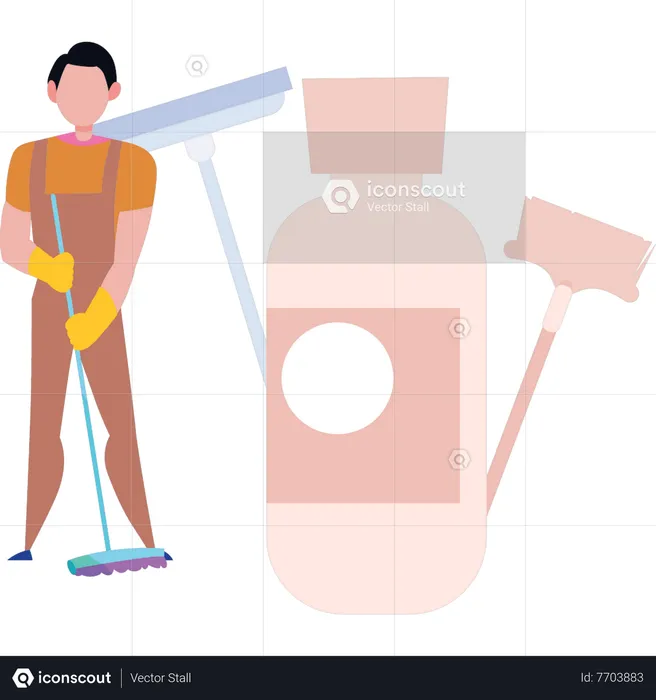 Man mopping floor  Illustration