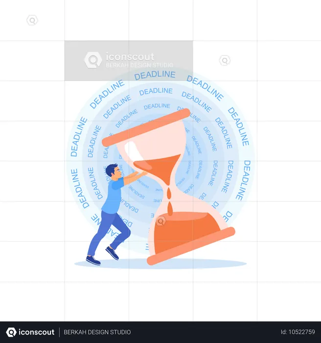 締め切りを延ばそうとしながら砂時計を動かす男性  イラスト
