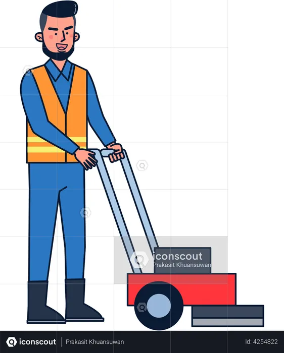 Man mowing lawn with lawn mower Illustration