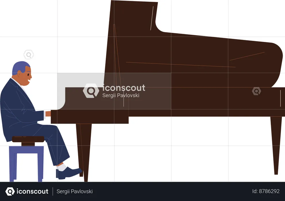 Man musician playing grand piano performing musical  Illustration