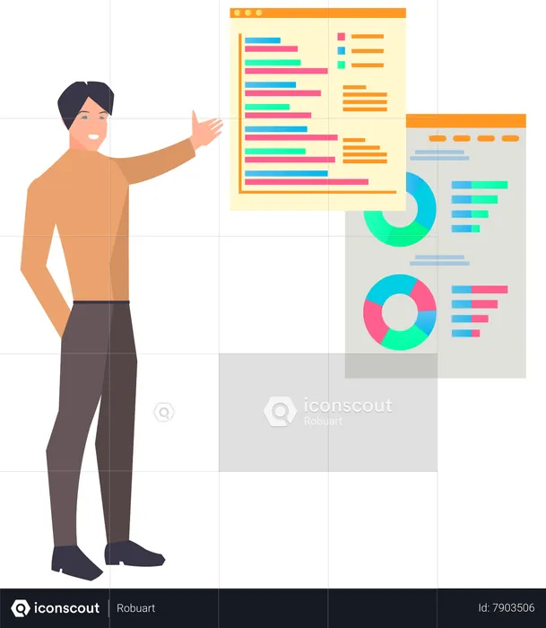 Man near presentation board with data  Illustration