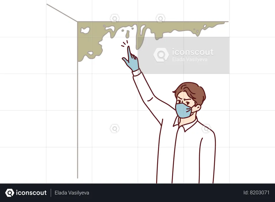 Man near wall with mold  Illustration