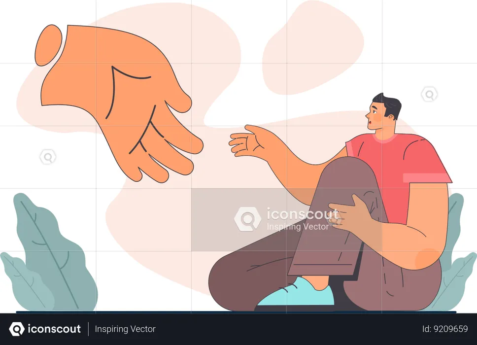 Man needs helping hand from other hand  Illustration