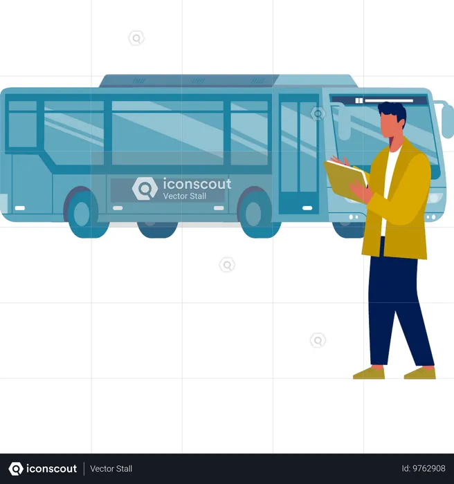 Uomo che nota gli orari degli autobus nel calendario  Illustration