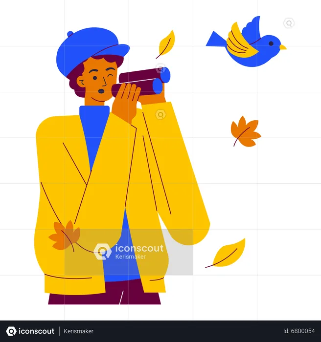 Man Observing bird  Illustration