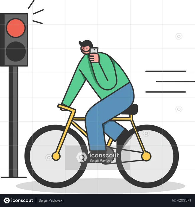 Man on bicycle riding on red light  Illustration