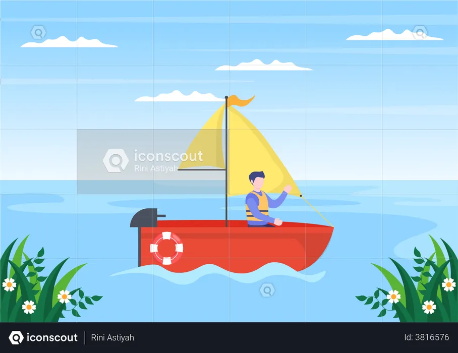 Man on boat  Illustration