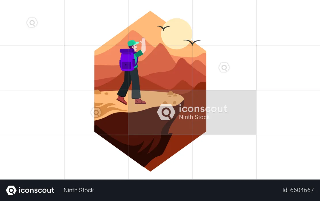 Man on mountain hiking  Illustration