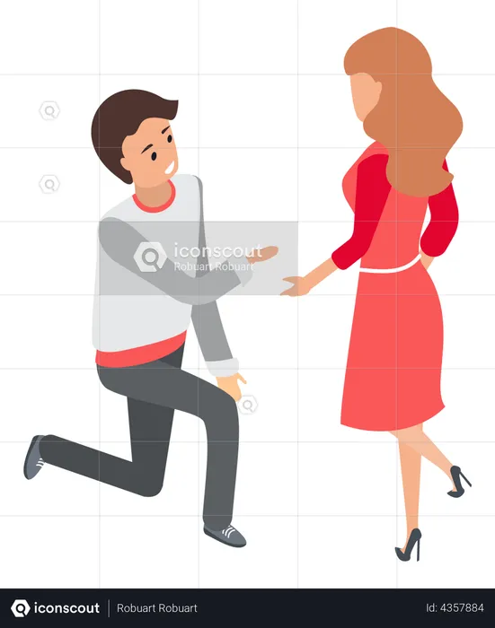 Man on one knee makes marriage proposal to his girlfriend  Illustration