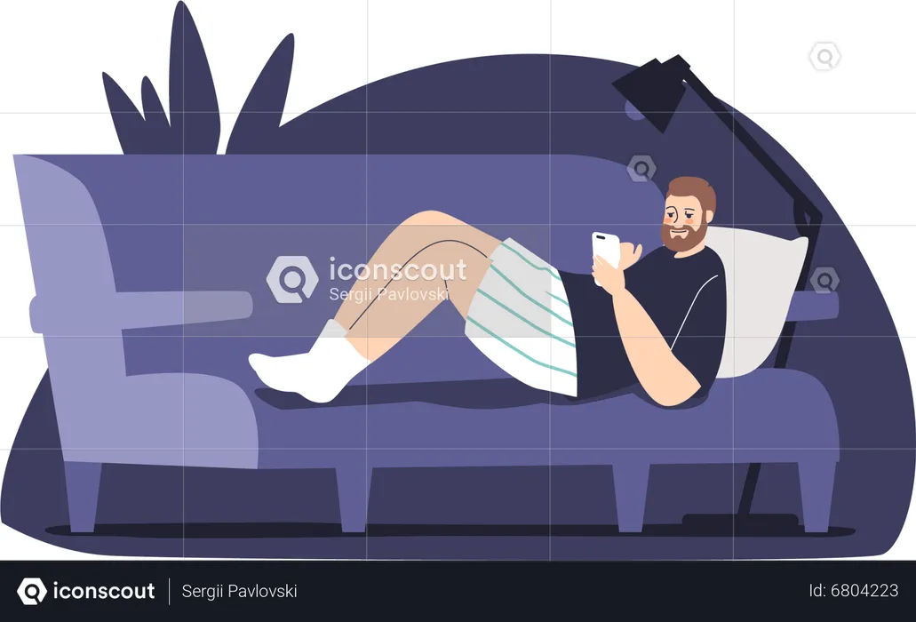 Man on sofa with smartphone  Illustration