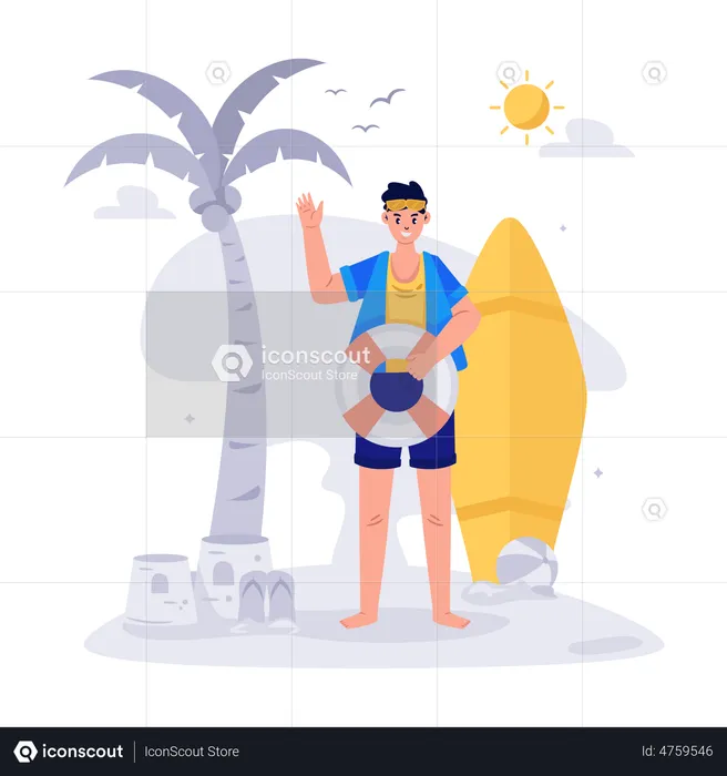 Man on Summer Vacation  Illustration