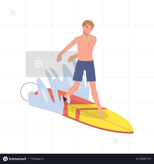 Man on the surf board while riding on the waves  Illustration