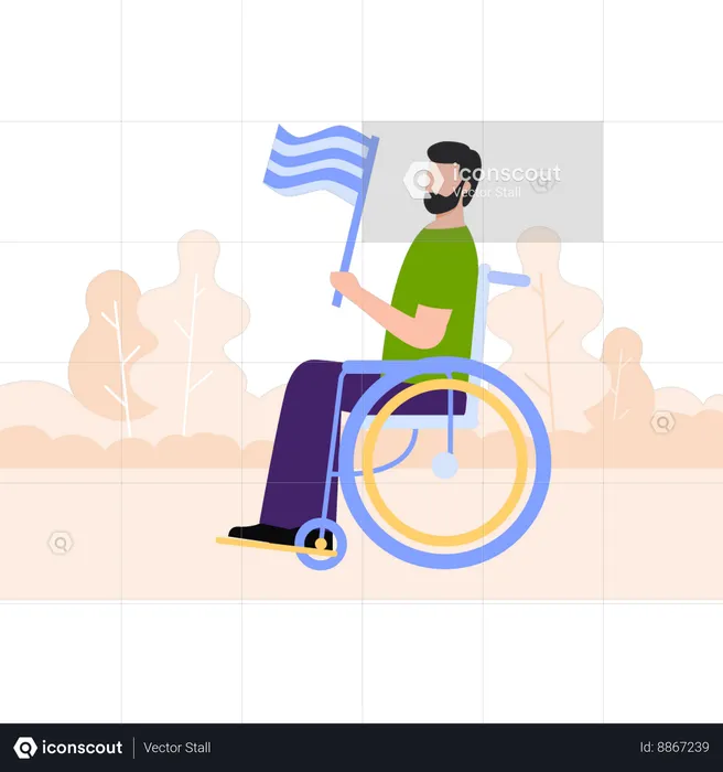 Man on wheelchair holding flag  Illustration