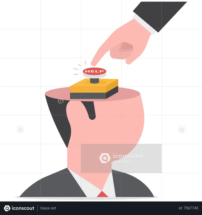 Man open head to push emergency help button  Illustration