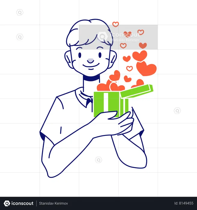 Man opened a box of hearts  Illustration