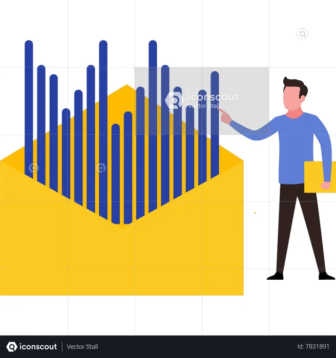 Man opened graph mail  Illustration