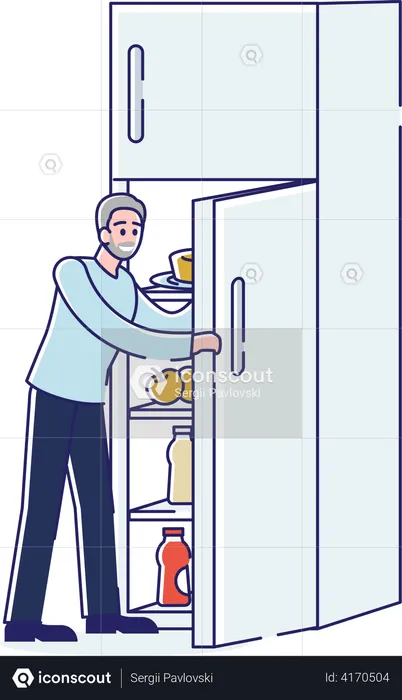 Man opening fridge  Illustration
