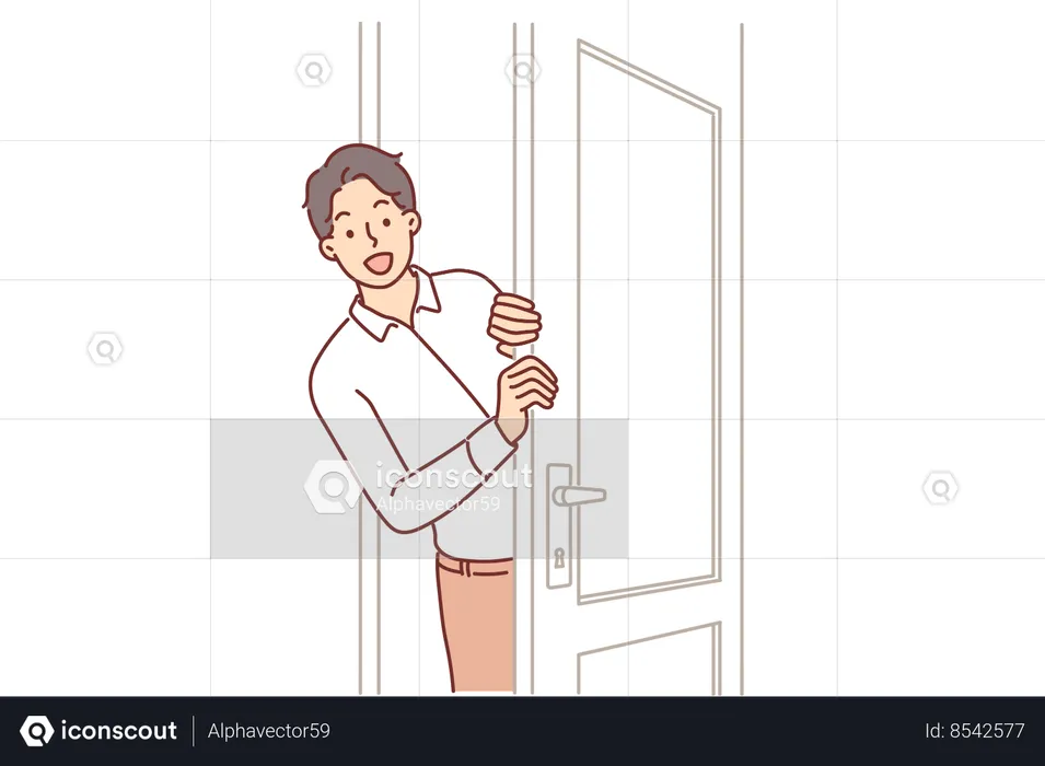 Man opens door and peeks into boss office  Illustration