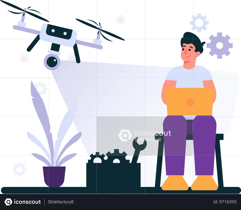 Man Operating Drone  Illustration