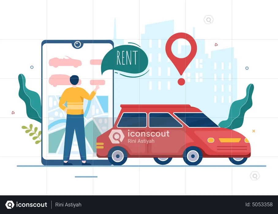 Man order car for rent via mobile app  Illustration