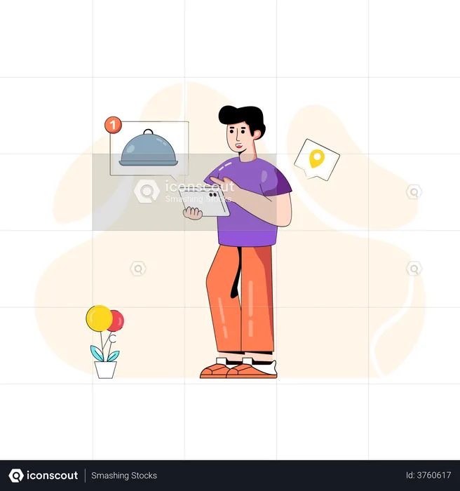 Man order food online  Illustration