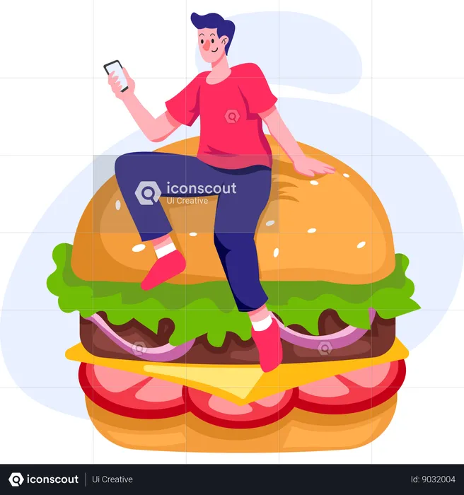 Man ordering burger from mobile app  Illustration