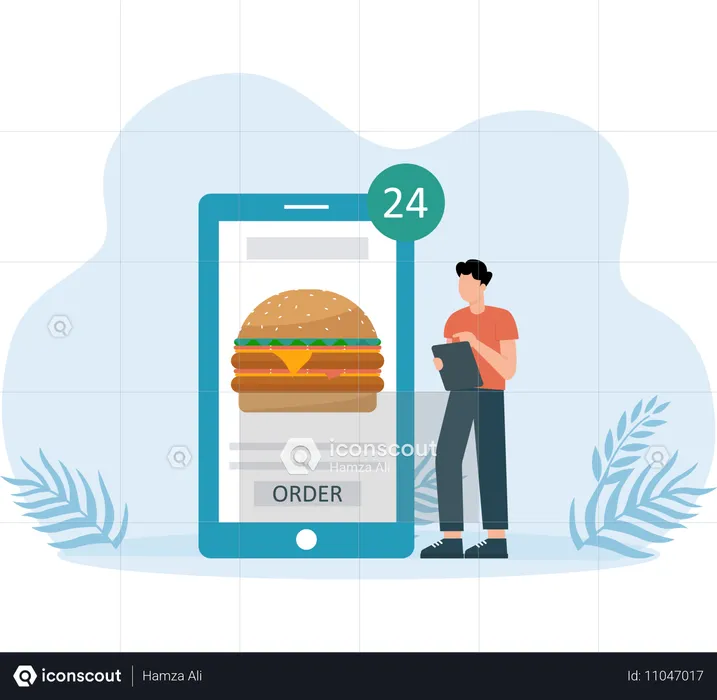 Man ordering burger online  Illustration