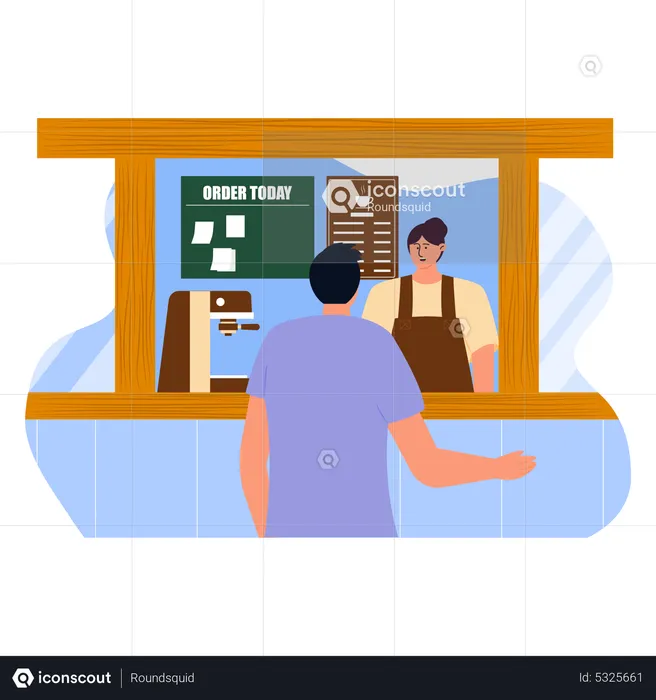 Man ordering coffee at cafe  Illustration