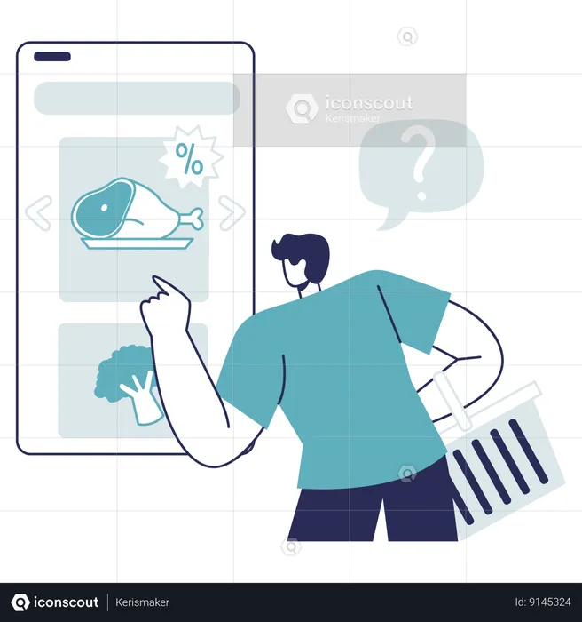 Man ordering groceries from online app  Illustration